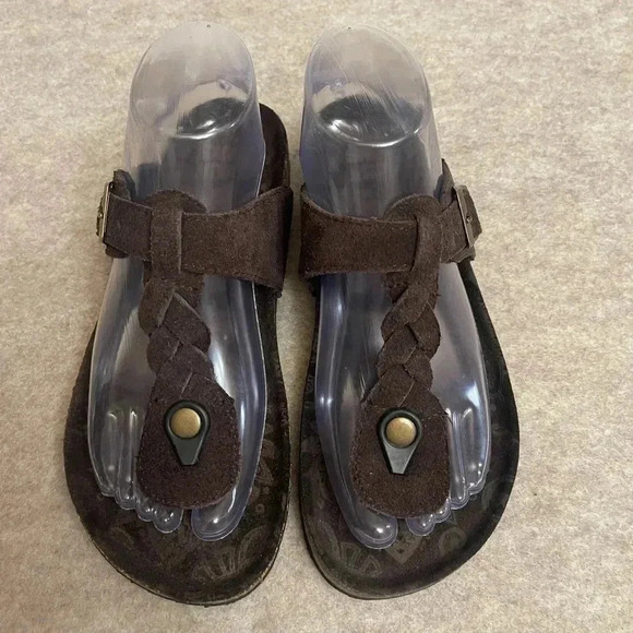 Muk Luks Brown Suede Braided Slip On Thong Sandals Women’s Size 7 - Picture 2 of 8
